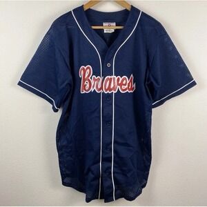 VTG Teamwork Atlanta Braves Jersey Men L Coach Baseball Blue Mesh Short Sleeve